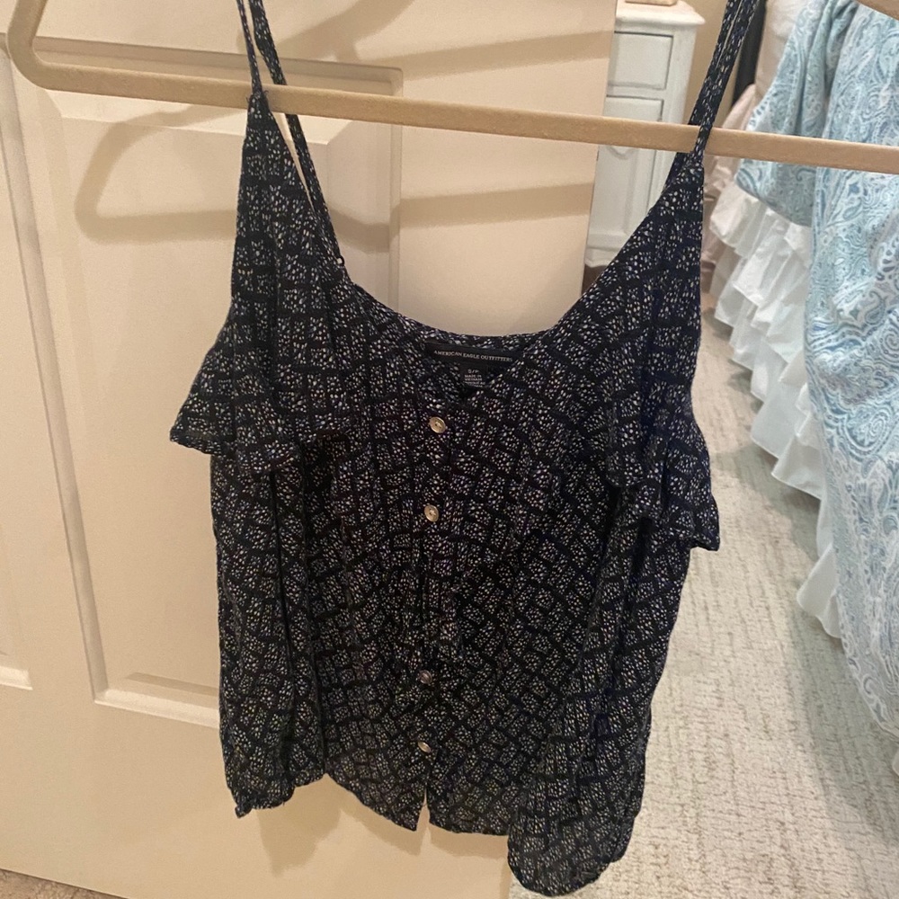American Eagle Navy Patterned Tank Top Size S